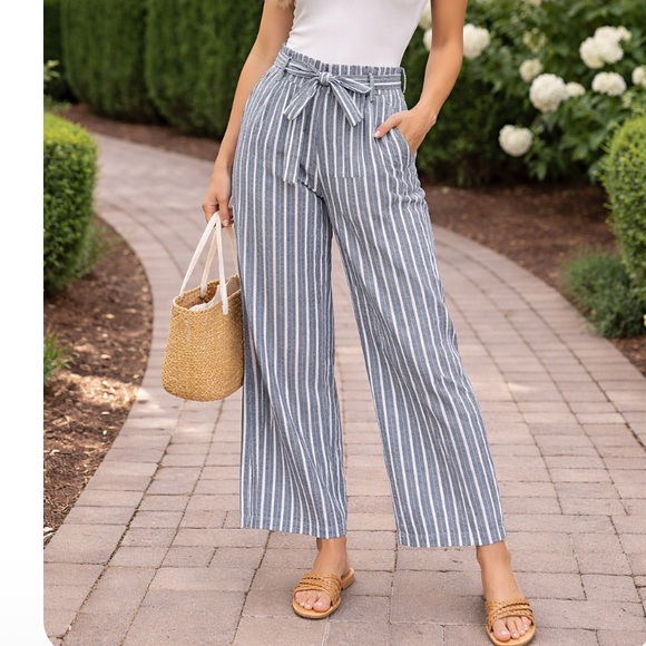 Love Crazy Pants - Lovecrazy,Soft Striped Linen-Blend, Wide-Leg Palazzo Pant,Excellent Cond.,Size S